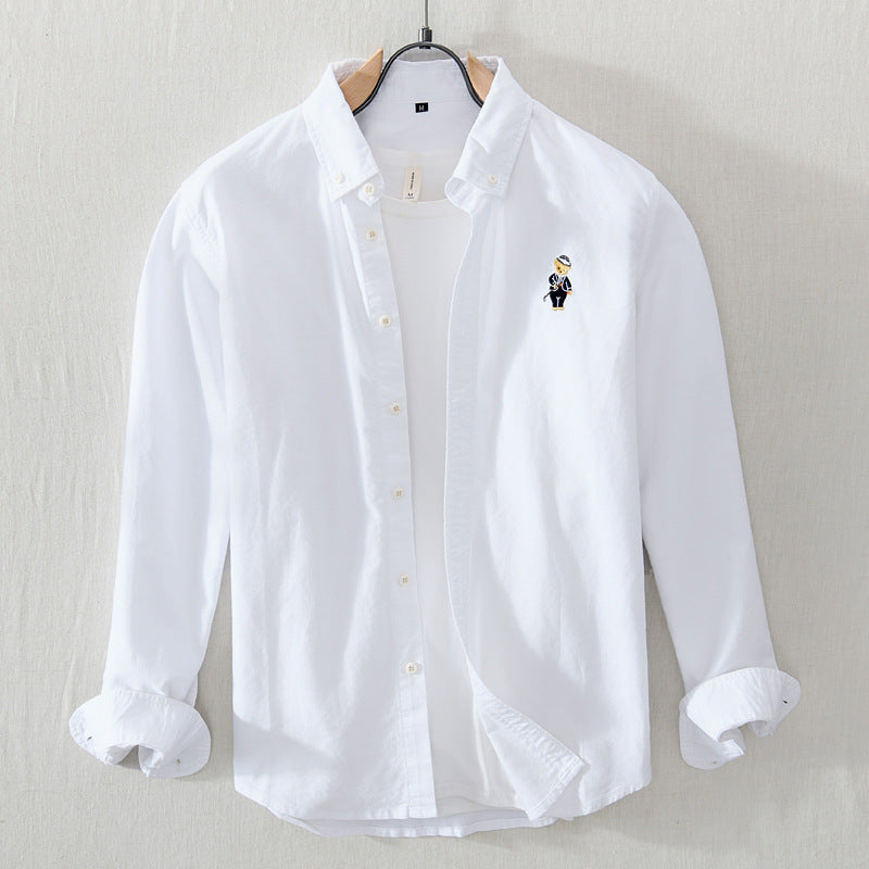 Clothing Cotton Japanese Retro Embroidered Bear Casual Shirt Men's Spring Loose
