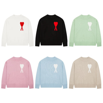 Women's Clothing Solid Color Love Jacquard Knitted Long Sleeved Sweater For Men