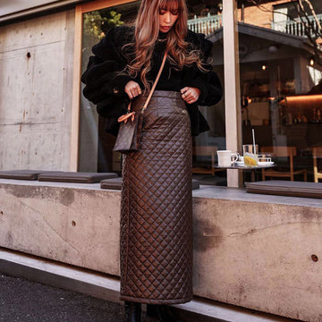 Leather Women's Autumn Slit Bodycon Mid-Length Dress