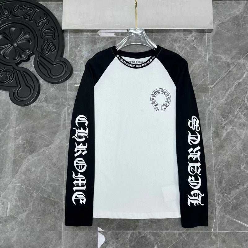 Men's Clothing Hearts Horseshoe Print Colorblock Raglan Long Sleeve T Shirt Unis