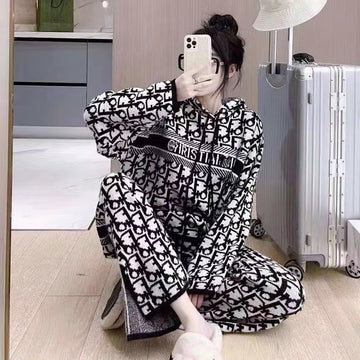 Women's Fashion Slouchy Letter Print Hooded Top Set