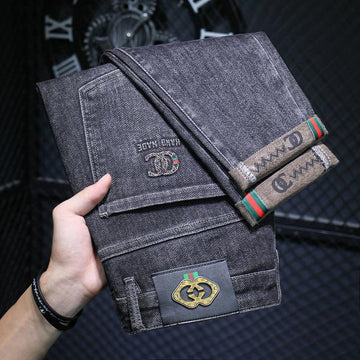 Men's jeans men's trousers new high-end trendy brand printed versatile Korean ve