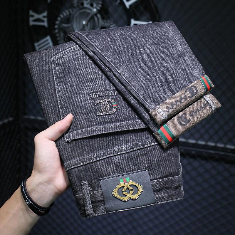 Men's jeans men's trousers new high-end trendy brand printed versatile Korean ve