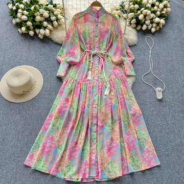Women's Spring and autumn thin long-sleeved stand-up collar high-end printed chi