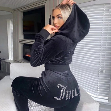 Women's Fashion Hot Diamond Velvet Sports and Leisure Suit Two-piece Set