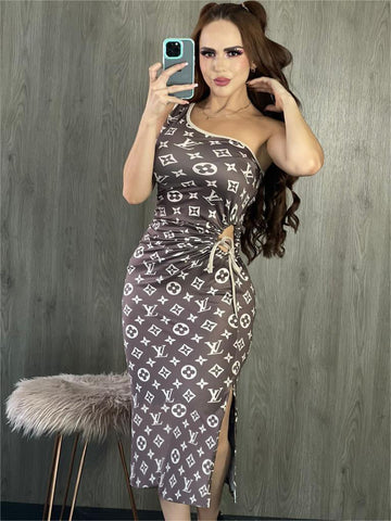 Women's Clothing Summer New One-shoulder Sleeveless Temperament Printed Hip Dres