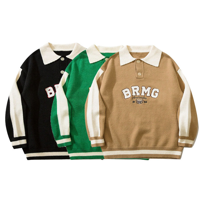 YWFG Men's American Letter Print Sweater - Oversized Crewneck Knit Pullover With
