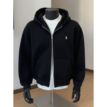 Lavender-Horse Embroidery, Stiff Cardigan, Men's Autumn Double-headed Zipper Jac