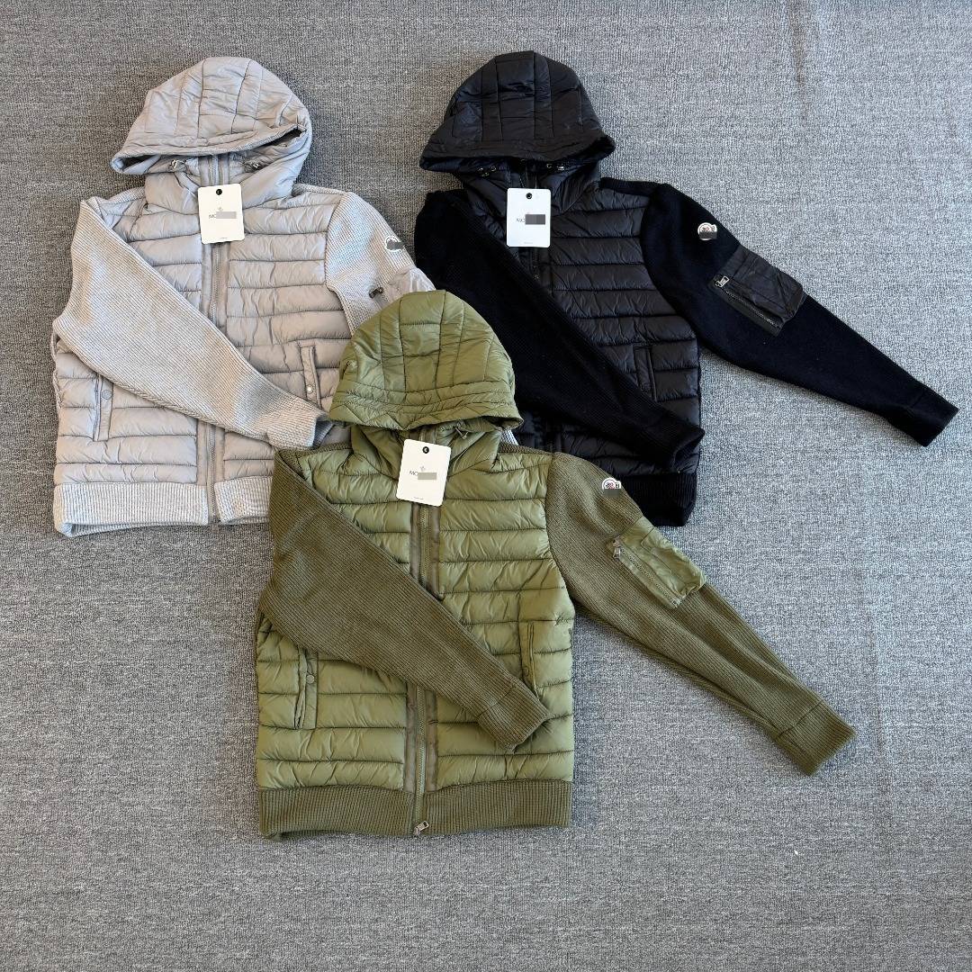 M0NCLER Men's Hybrid Knit-Sleeve Quilted Puffer Jacket, Hooded Short Down Coat F