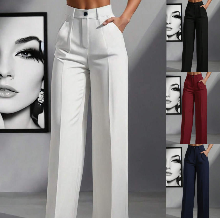 Women's Clothing Solid Color Casual Women's High Waisted Pleated Loose Trousers