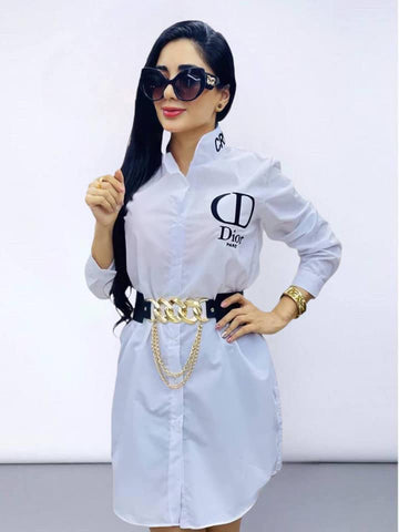 Women's Clothing Long-sleeved Solid Color Simple Embroidered Letter Shirt Jumpsu