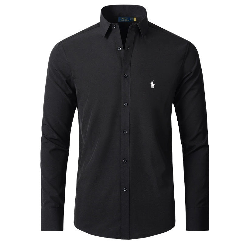 RL Shirt, New Men's Pony Embroidered Shirt, Polo Men's Business Style Long Sleev
