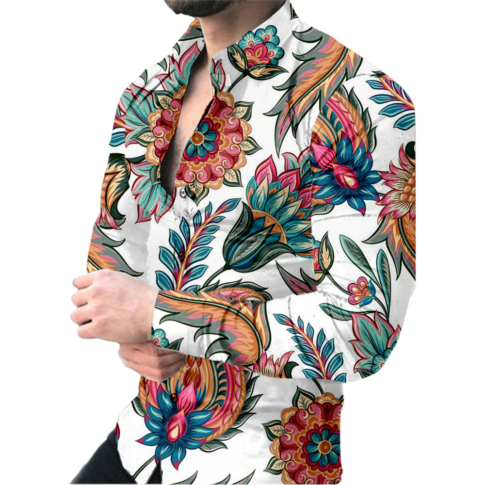 Men's new spring and autumn men's long-sleeved 3D printed shirts large size tops