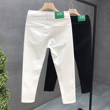 Men's Solid Color Jeans For Men Trendy Brand Slim Fit Skinny Nine-point Pants Fo
