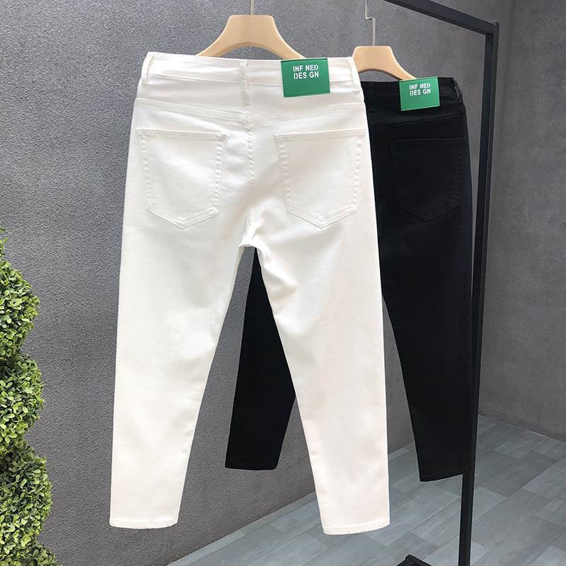 Men's Solid Color Jeans For Men Trendy Brand Slim Fit Skinny Nine-point Pants Fo