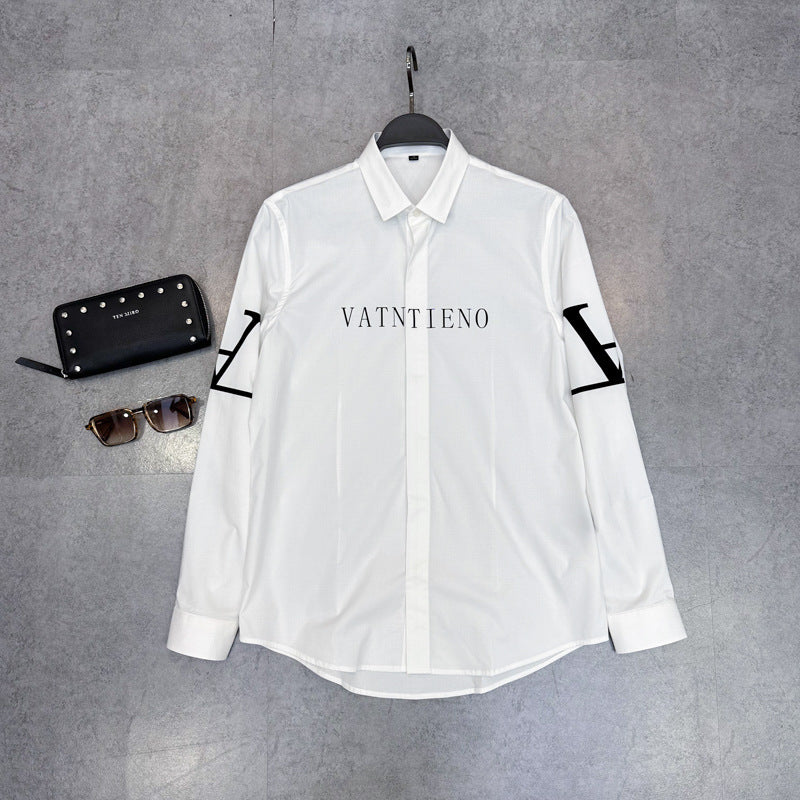 Man's Clothing New Men's Long Sleeve Shirt Fashion Business Slim Letter Shi