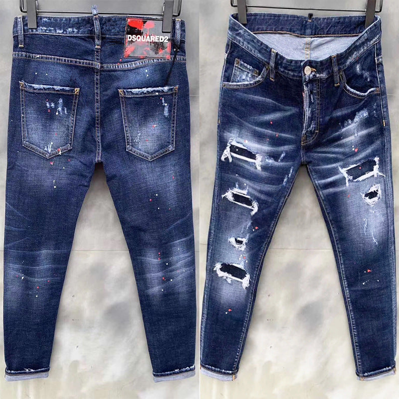 New Indigo Burnt DSQ Jeans for Men's Slim Fit and Versatile Stretch Jeans with S