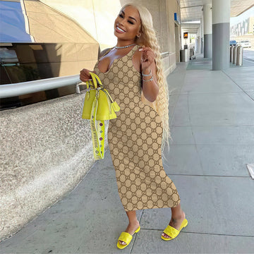 Women's Fashion Gradient Print Small Pit Stripe Dress