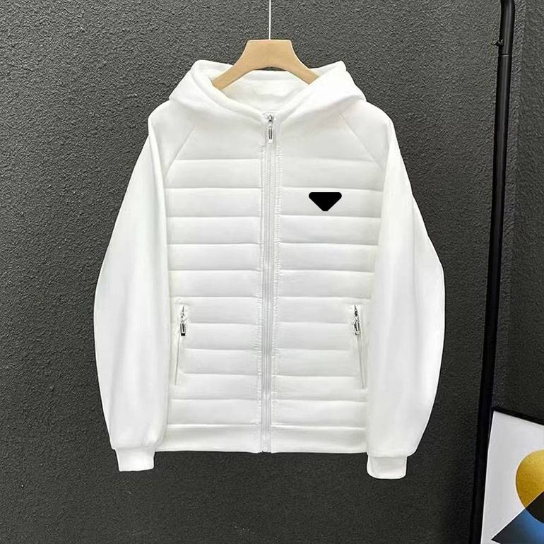Men's Geometric Print Hooded Puffer - Lightweight Quilted Jacket With Triangle P