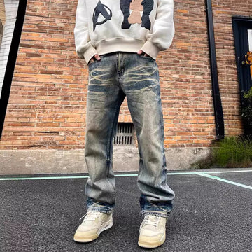 Men's Clothing Spring Street All Match Slightly Loose Straight Casual Washed Dis