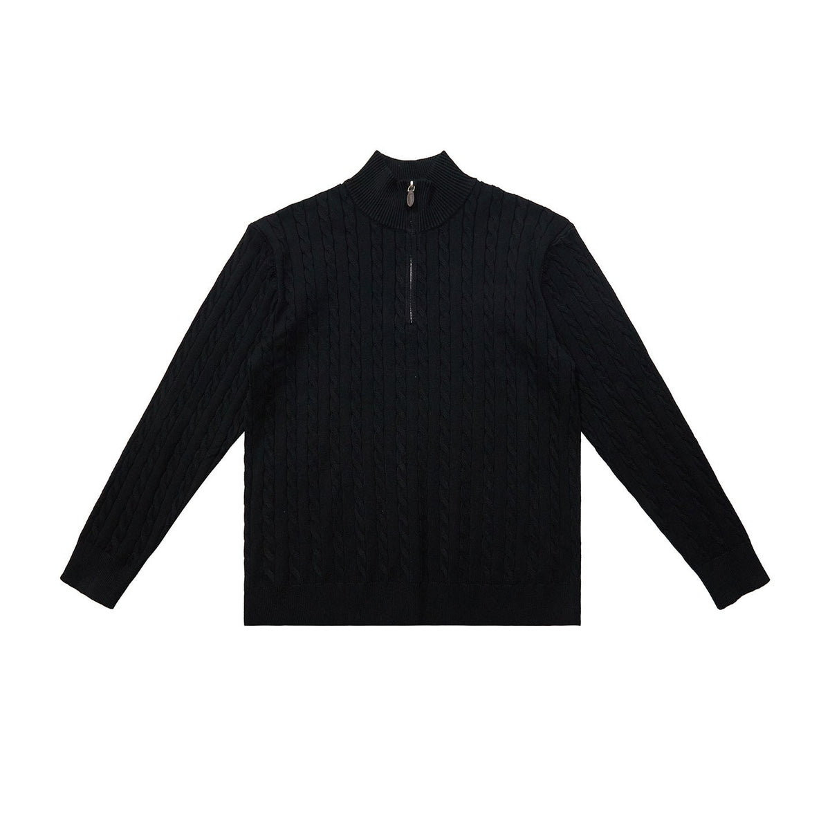 Men's Ivory White Chunky Cable-Knit Half-Zip Mock Neck Sweater with Embroidered Pony Logo, Ribbed Trim and Leather Zipper Pull – Size S