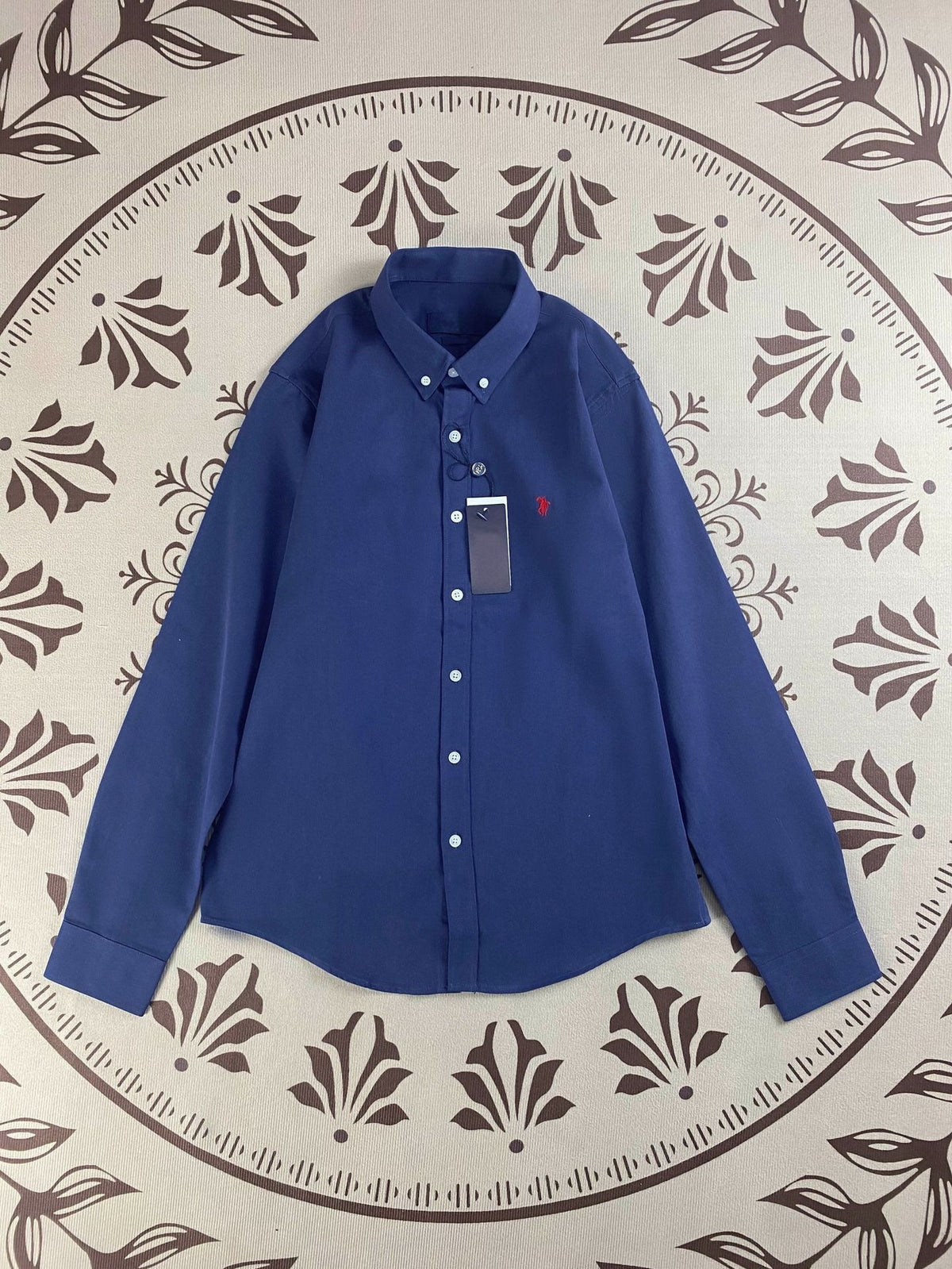 Men's Classic Long Sleeve Button-Down Dress Shirt with Embroidered Chest Logo – Solid White, Navy, Black & Light Blue Cotton Poplin