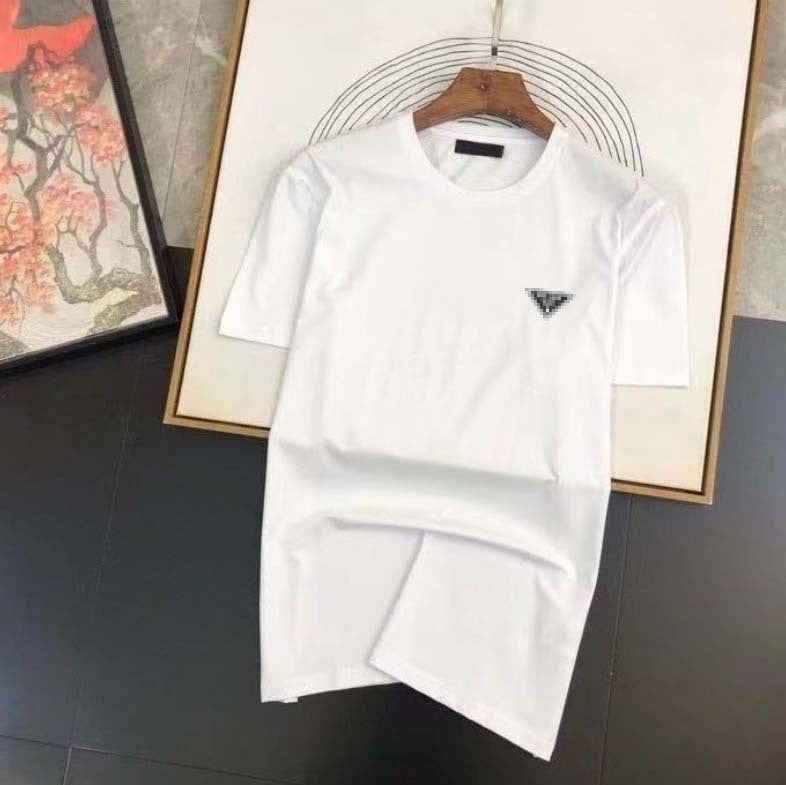 Men's Solid Black Round Neck Short Sleeve T-Shirt with Small Triangular Logo Patch on Chest, Classic Casual Tee