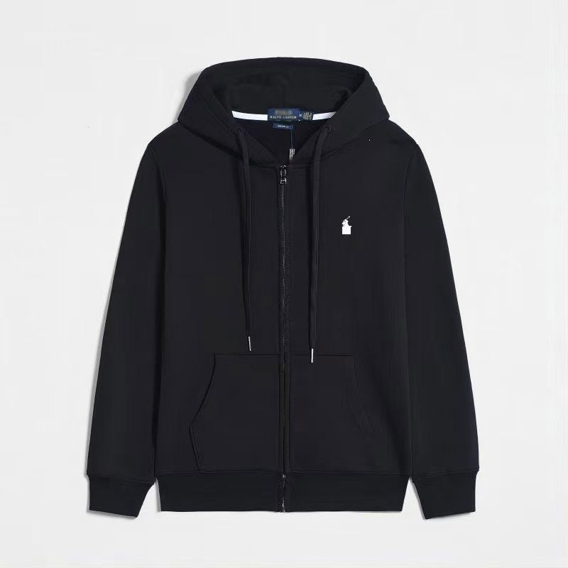 Women's Heather Gray Zip-Up Hooded Cardigan with Drawstring Hood, Kangaroo Pocket & Embroidered Chest Motif – Lightweight Spring/Autumn Sweatshirt Jacket