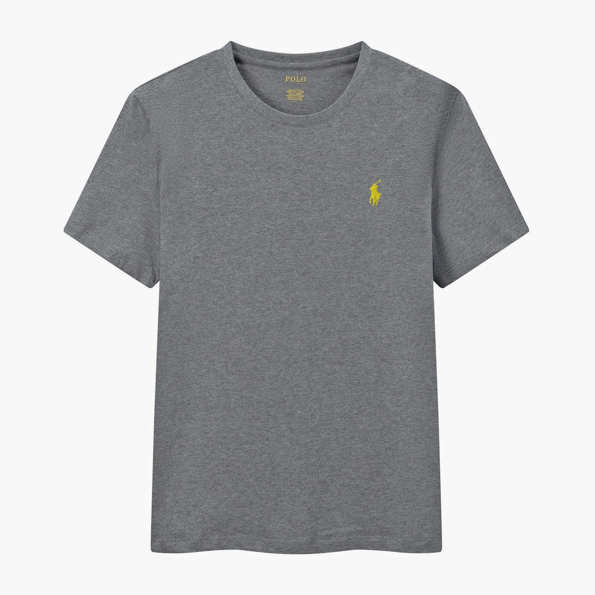Men's Black Crew Neck Short Sleeve Cotton T-Shirt with Small White Embroidered Pony Logo, Slim Fit