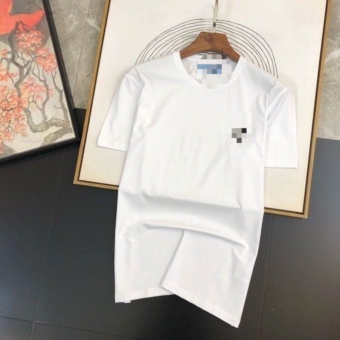 Men's Black Crew Neck Short Sleeve T-Shirt with White Enamel Triangle Emblem on Left Chest, Minimalist Everyday Cotton Top, Style SHP-6223-00302-01-01