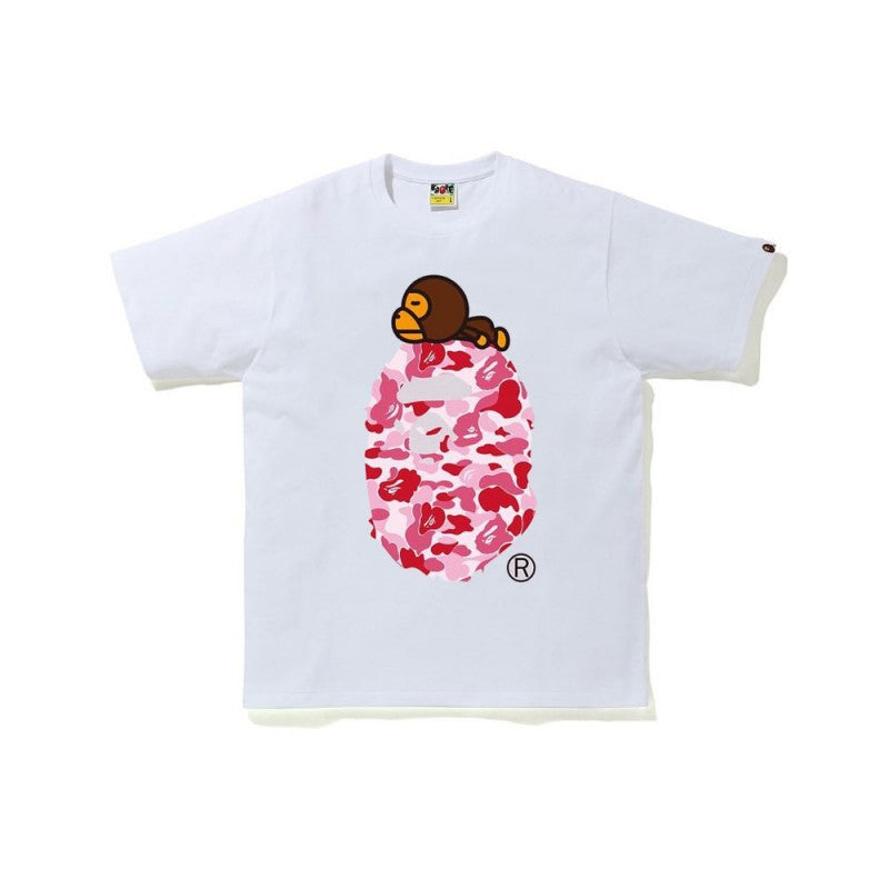 Men's Black Short Sleeve Crew Neck Streetwear T-Shirt with Blue Camo Ape Head Graphic Print - Style 1