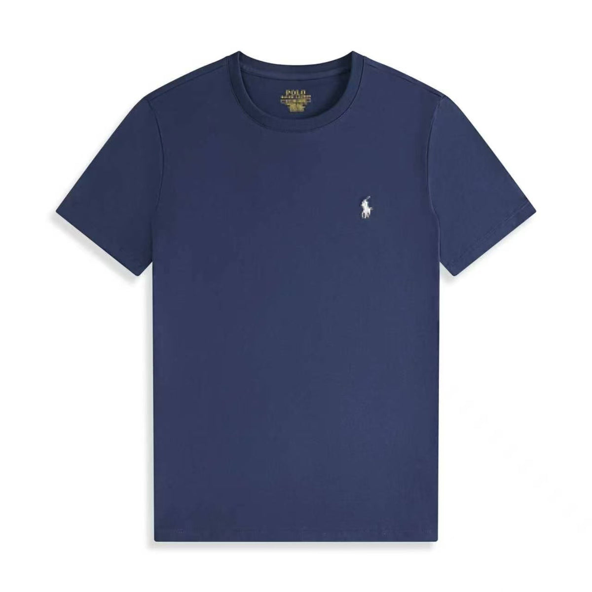 Men's Black Crew Neck Short Sleeve Cotton T-Shirt with Small White Embroidered Pony Logo, Slim Fit