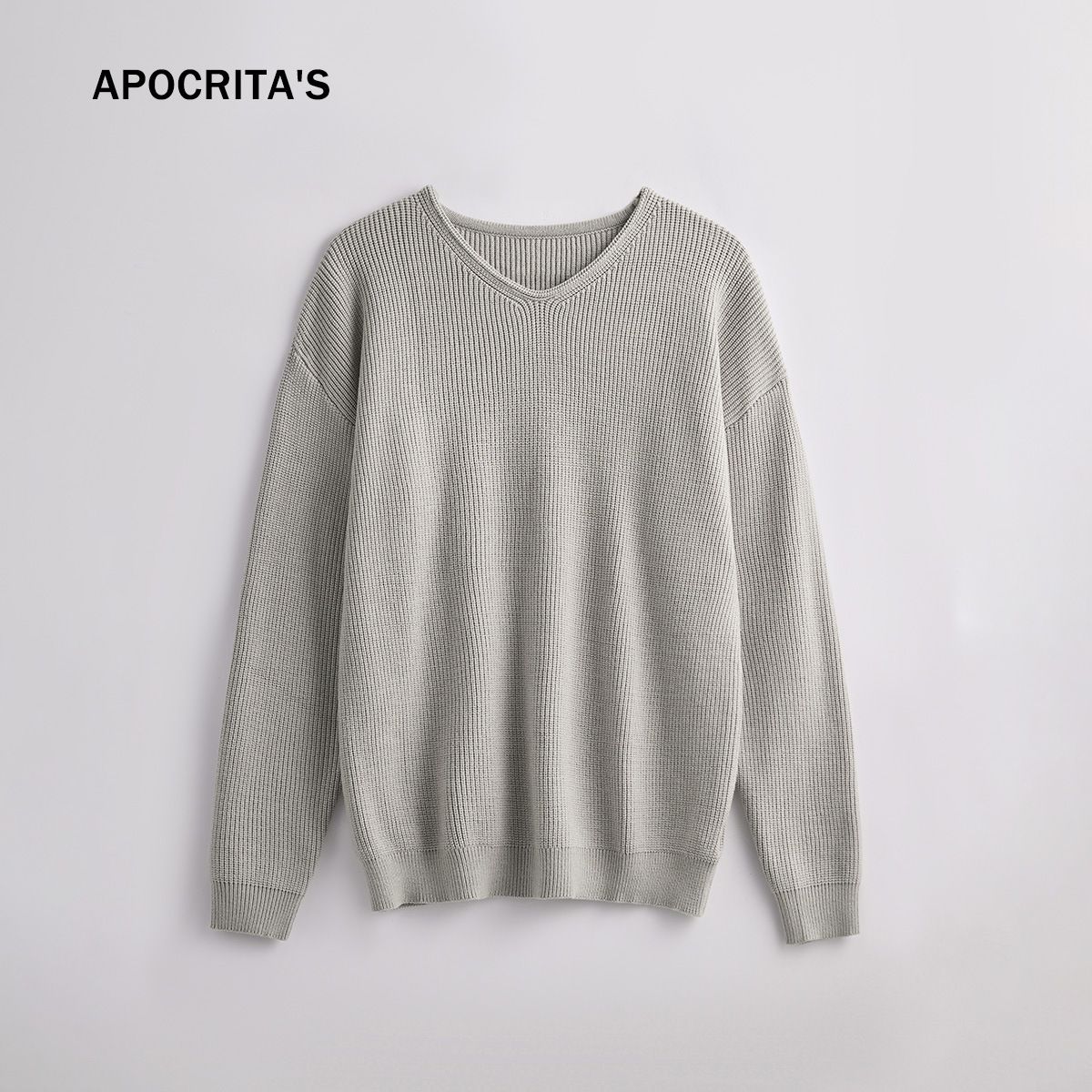 Black and Gray Relaxed-Fit V-Neck Knit Sweater
