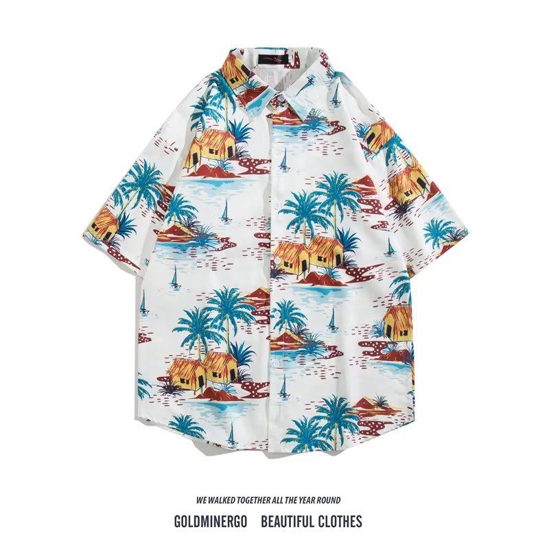 Vintage floral print short-sleeve button-front shirt