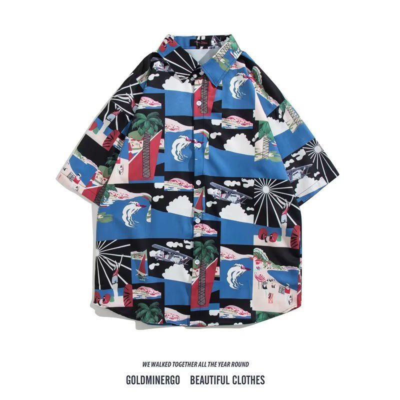 Vintage floral print short-sleeve button-front shirt