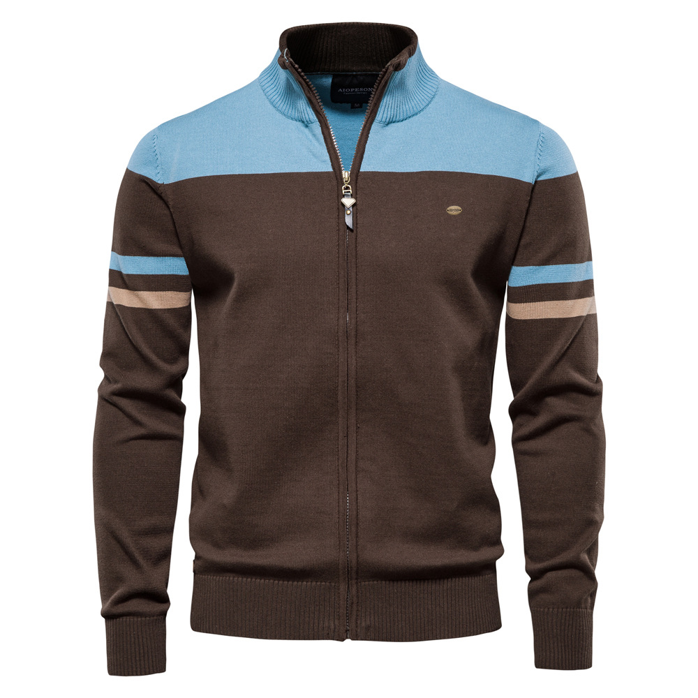 Color-Blocked Full-Zip Ribbed Cotton-Blend Cardigan