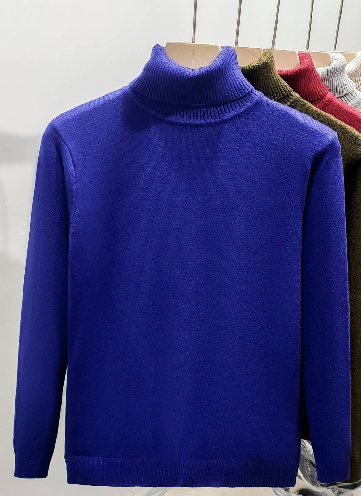 Ribbed Turtleneck Wool-Blend Sweater in Camel or Navy