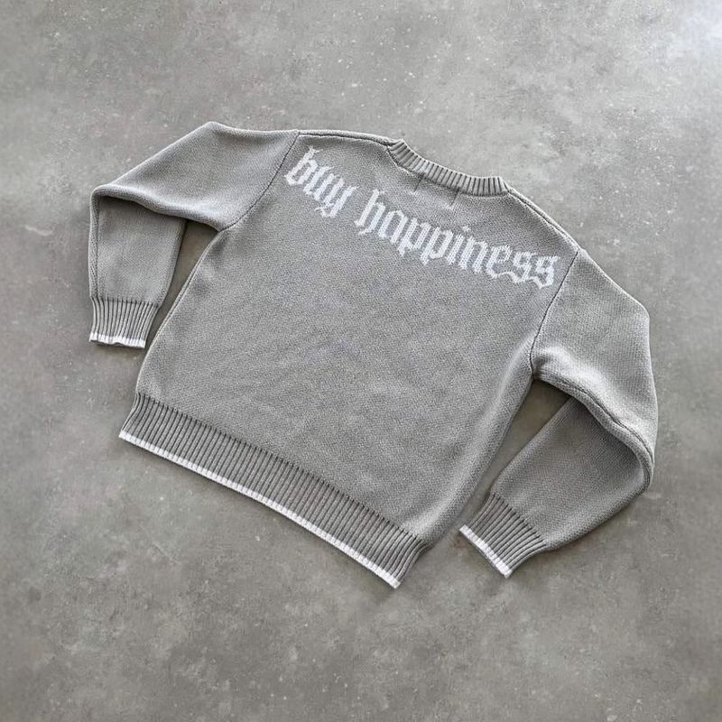 Embroidered crewneck sweater in relaxed knit grey