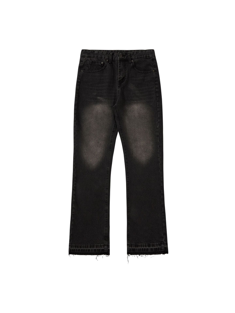 Black 507-Fit Vintage-Wash Jeans with Frayed Hems