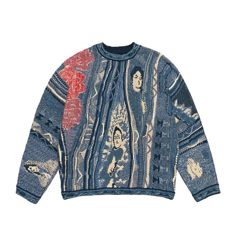 Abstract geometric intarsia-knit crewneck sweater