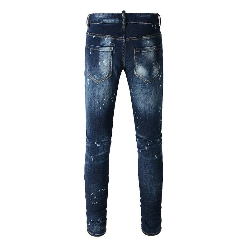 Blue and White Micro-Flared Slim-Fit Denim Jeans