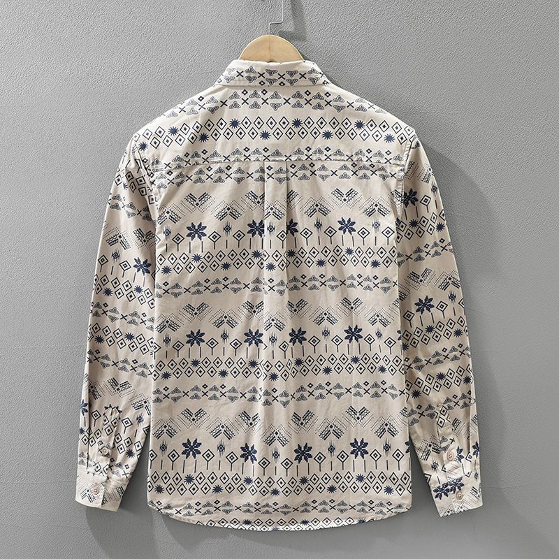 Geometric palm print long sleeve button-up shirt