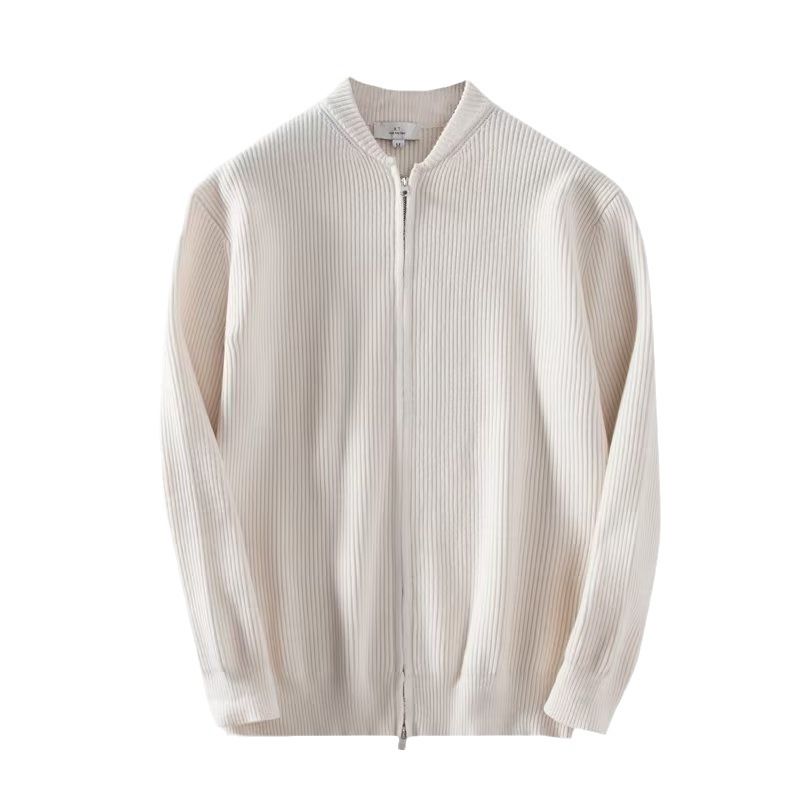 Ribbed Knit Zip-Front Cardigan in Apricot Black or Gray