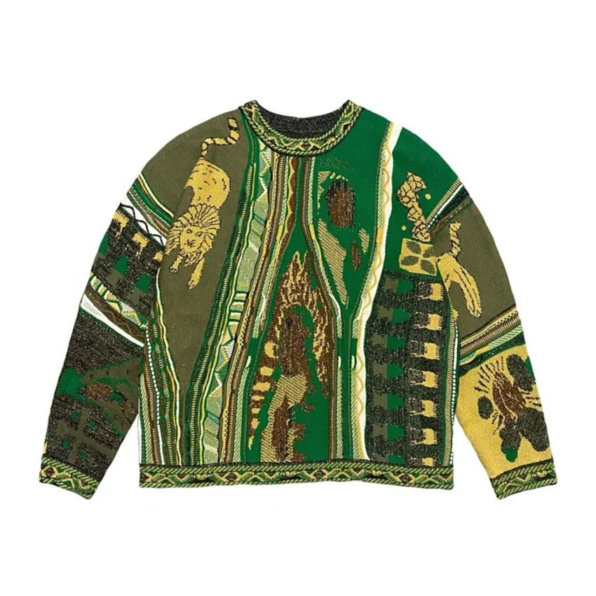 Abstract geometric intarsia-knit crewneck sweater