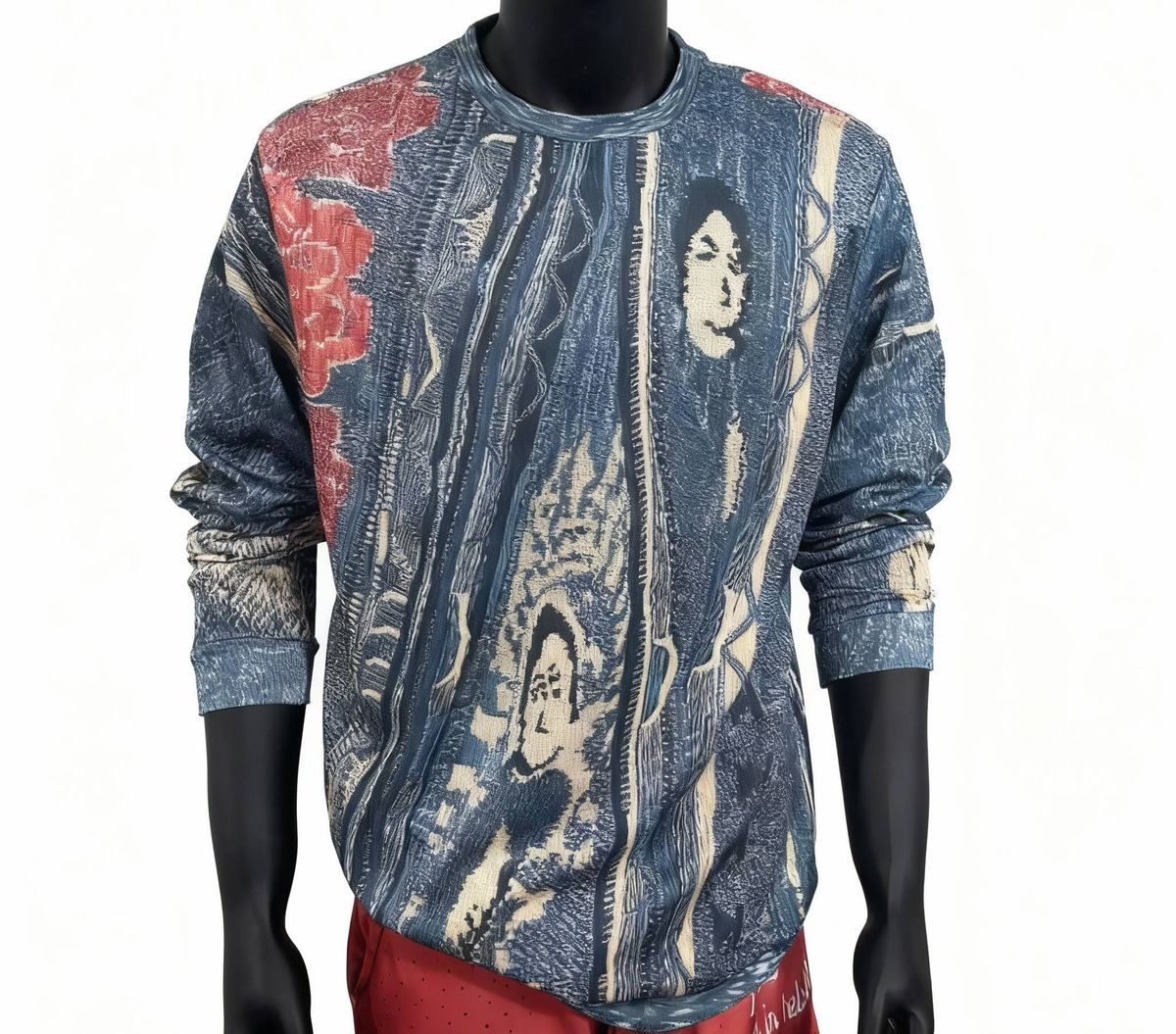 Abstract geometric intarsia-knit crewneck sweater
