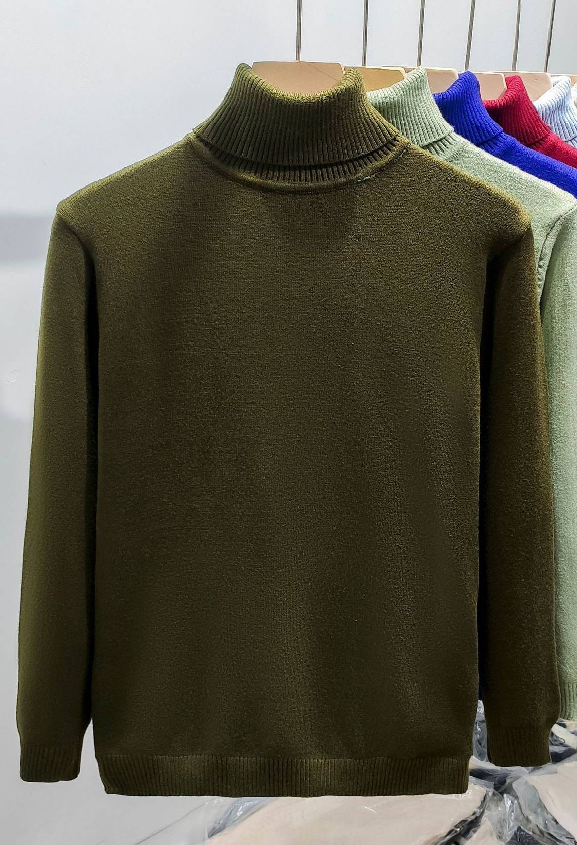 Ribbed Turtleneck Wool-Blend Sweater in Camel or Navy