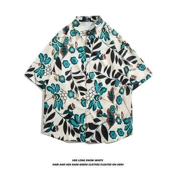 Vintage floral print short-sleeve button-front shirt