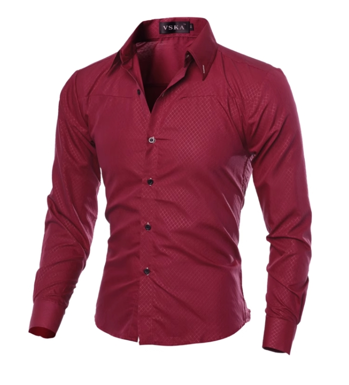 Long-sleeve micro-patterned shirt with pointed collar