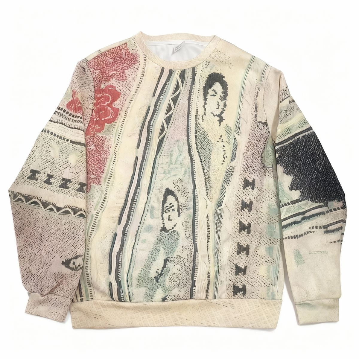Abstract geometric intarsia-knit crewneck sweater