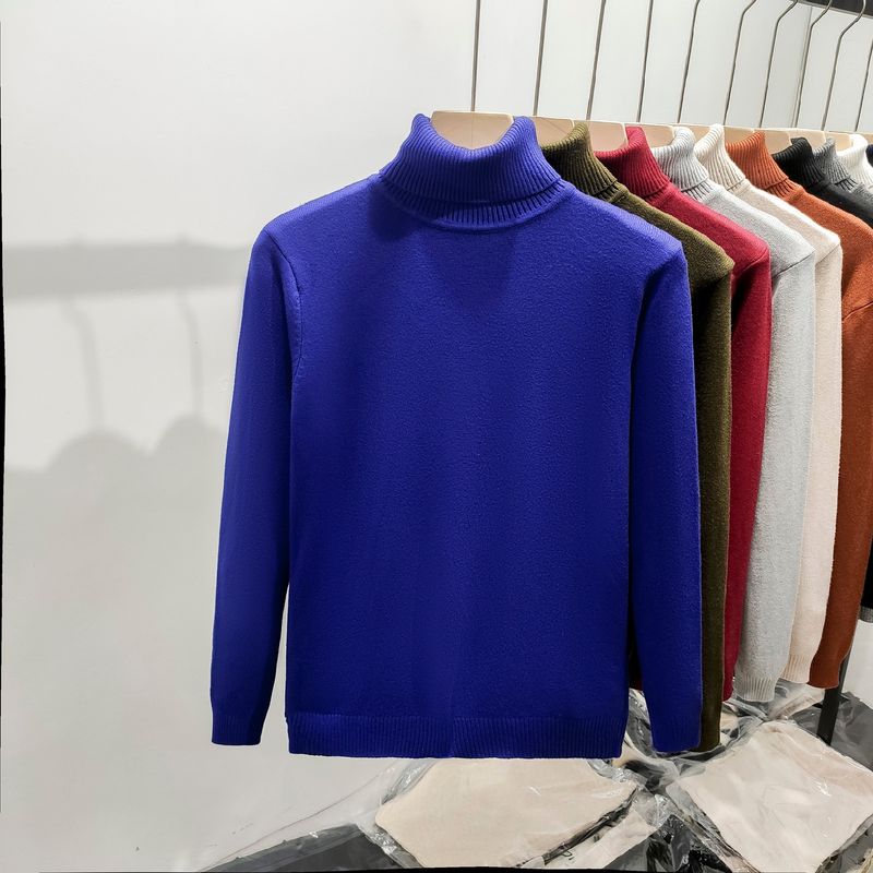 Ribbed Turtleneck Wool-Blend Sweater in Camel or Navy